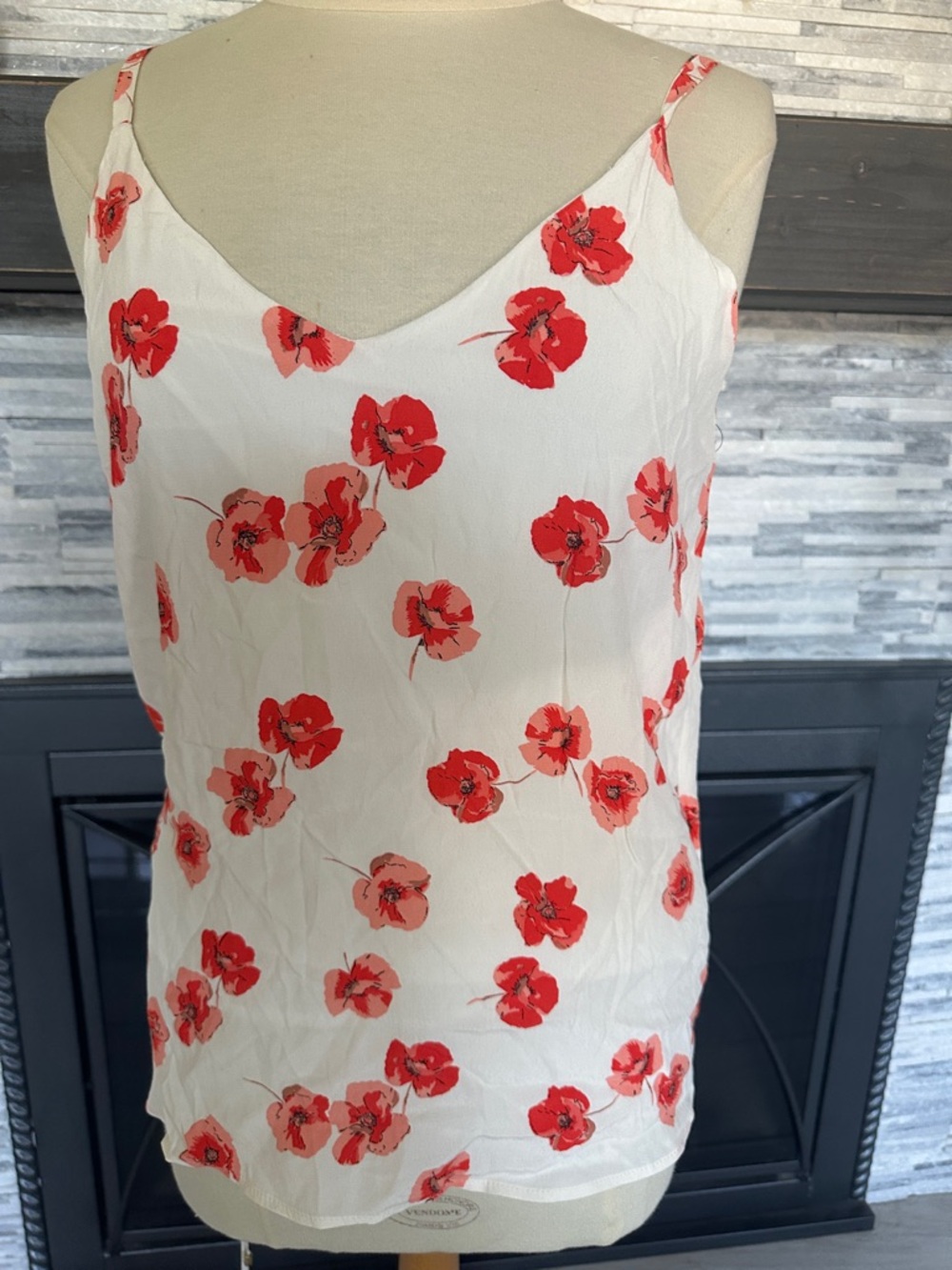 Zara Basic White Cami with Soft Pink Floral Accent